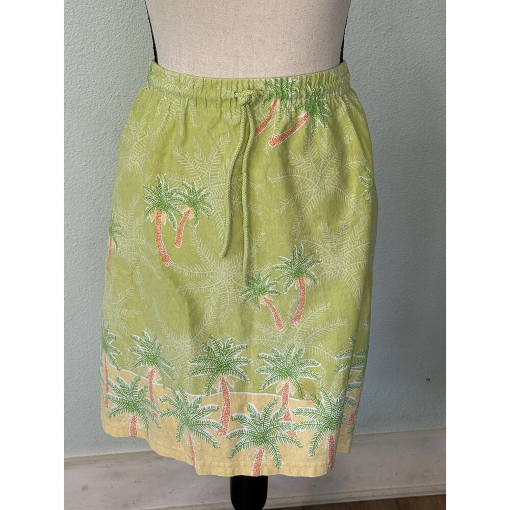 On White Xl Cotton Women’s Skirt vintage lime green tropical palm drawstring